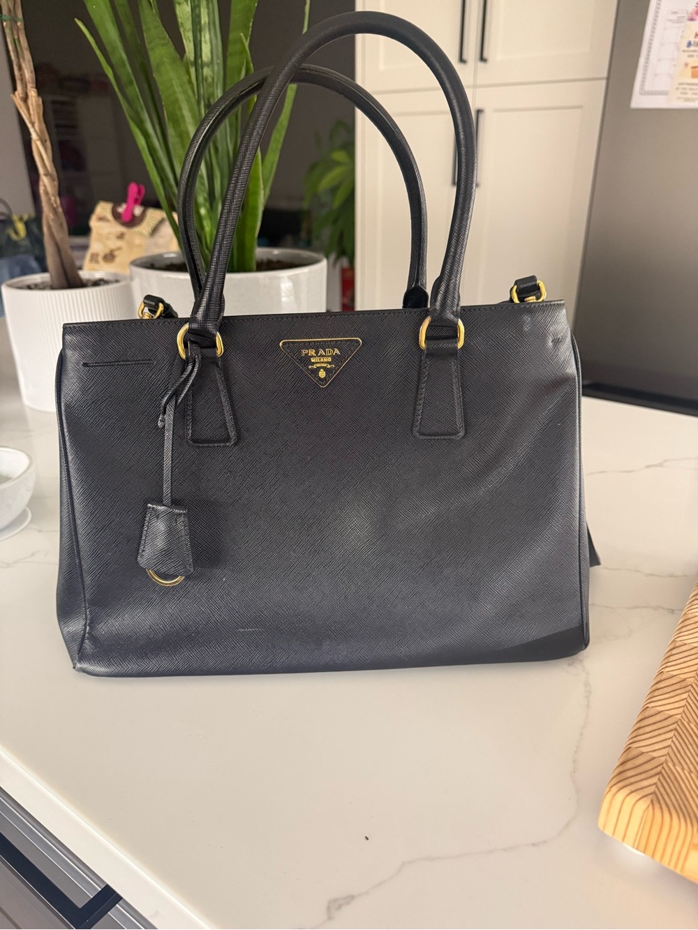 Prada Black Saffiano Satchel with Gold Hardware